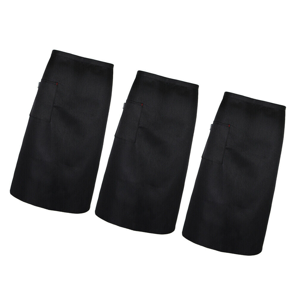 3pcs Black Restaurant Home Kitchen BBQ Cooking Short Adjustable Aprons with