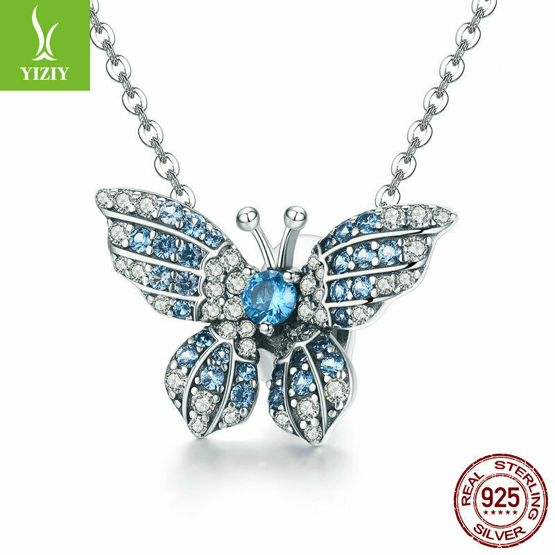 Women Authentic 925 Sterling Silve CZ Butterfly Charm Bead Fit Bracelet&Necklace