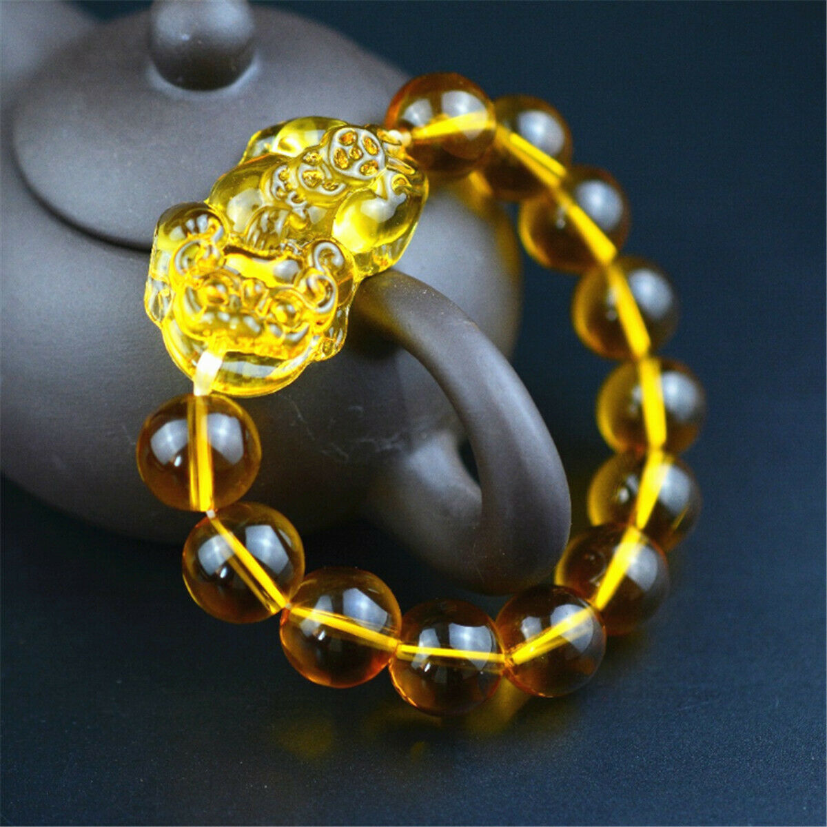 2pcs 10mm Feng Shui Citrine Yellow Pi Yao Pi Xiu Bracelet Bead for Wealth Luck