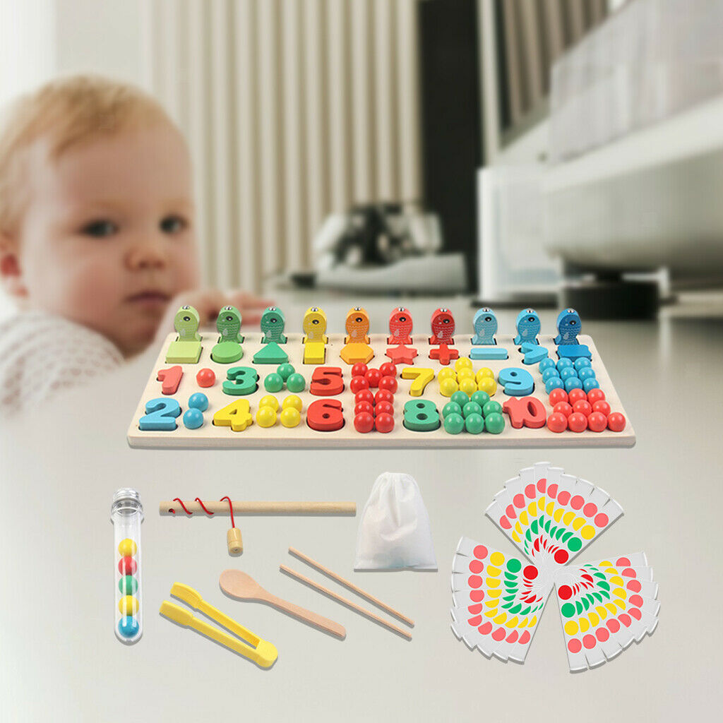 Learning Montessori Wooden Toys Kids Math Fishing Count Numbers Puzzle