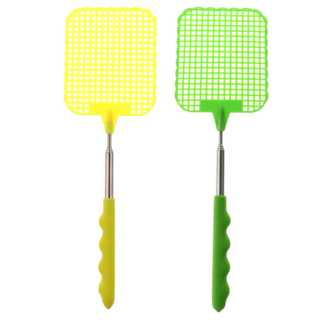 2pcs Extendable Fly Swatter, Flexible Handle, Yellow/Green Color, Convenient and