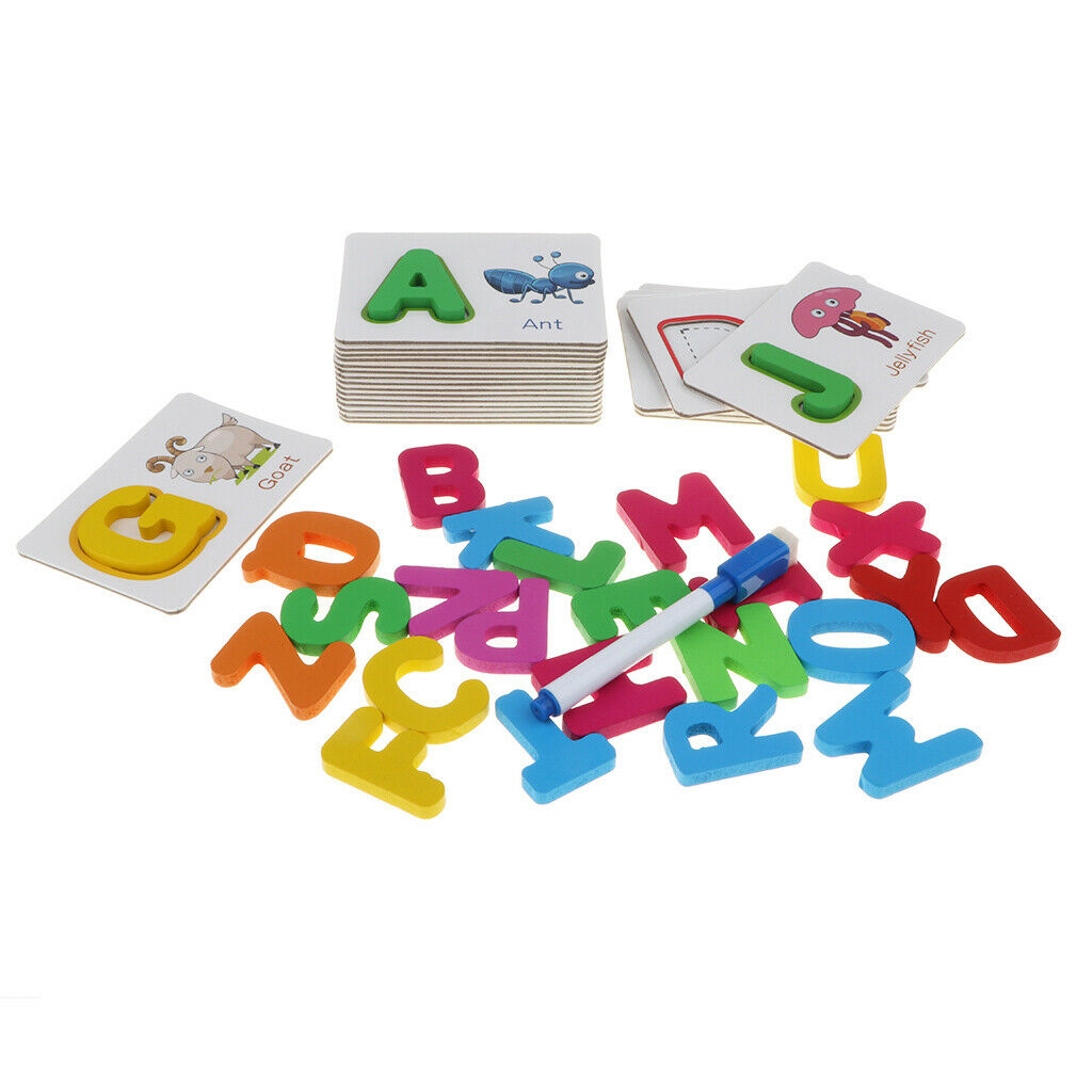 Kids Baby Preschool Wooden 26 ABC Alphabet Letters Learning Cards Color Shape