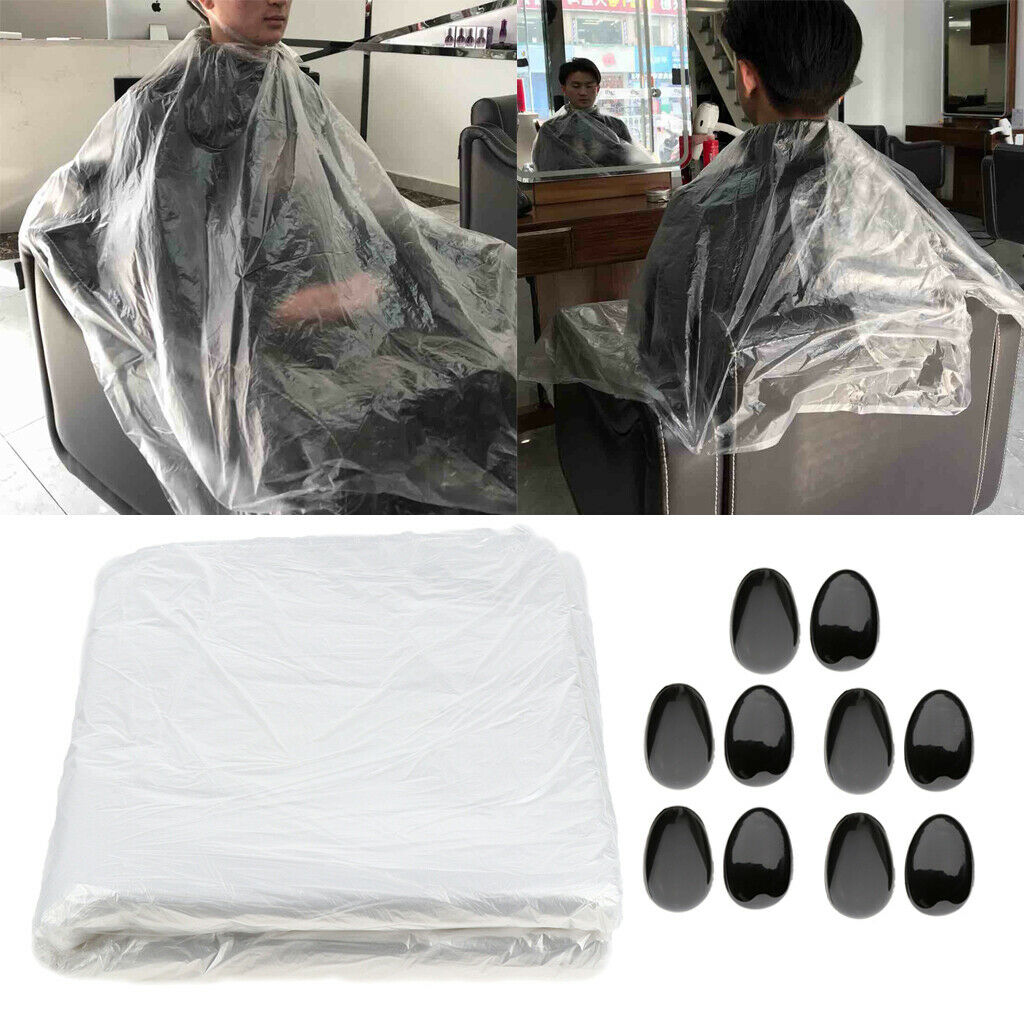 50Pcs Clear Disposable Hairdressing Capes Hair Coloring Gowns With Ear Cover