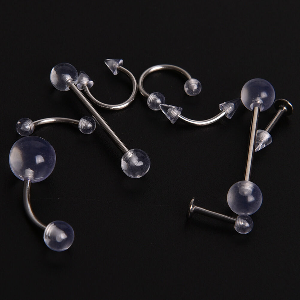 9x Clear Color Belly Navel Tragus Tongue Lip Rings Bars Body Piercing Jewe.l8