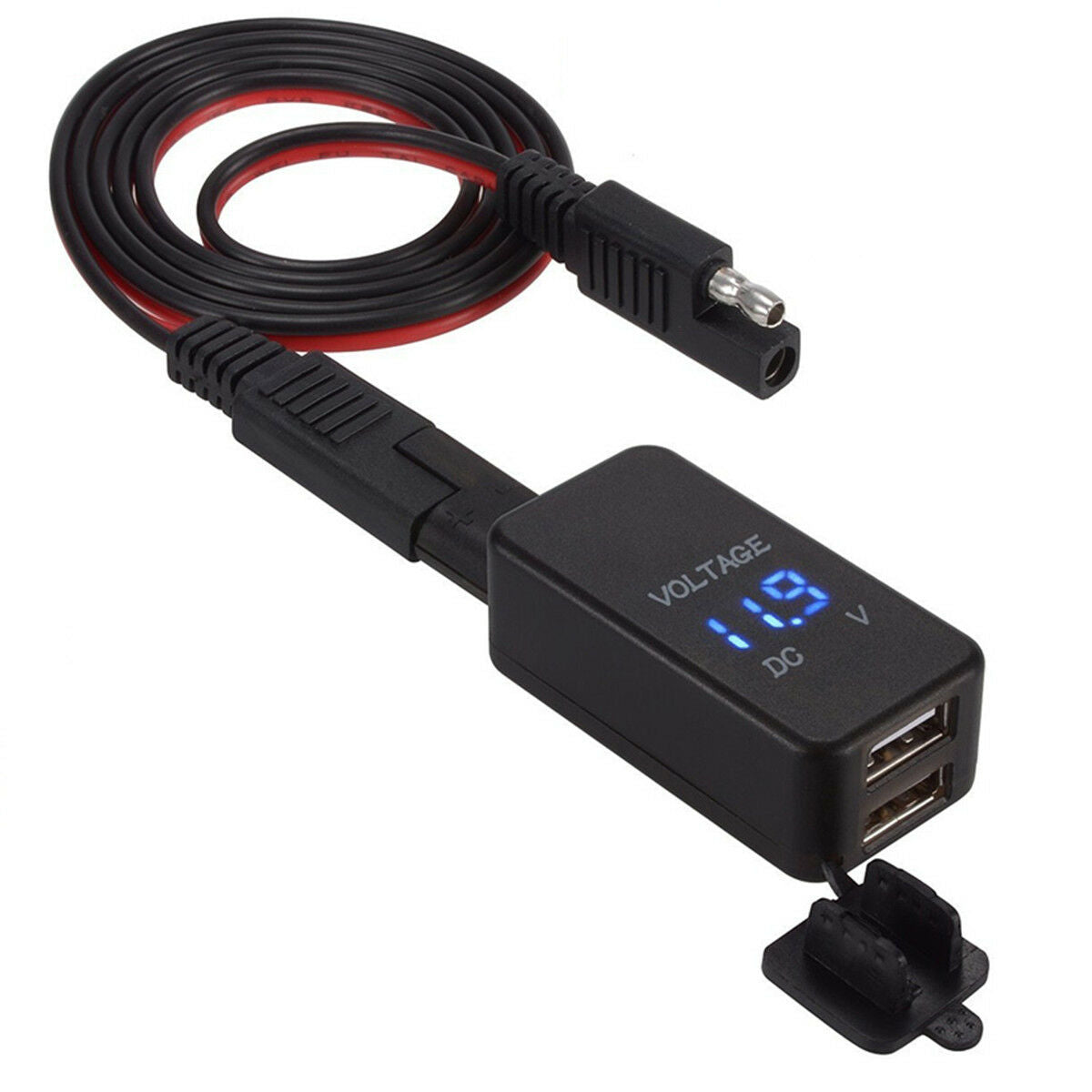 Universal Motorcycle SAE to USB Cable Dual USB Power Port Charger LED Voltmeter