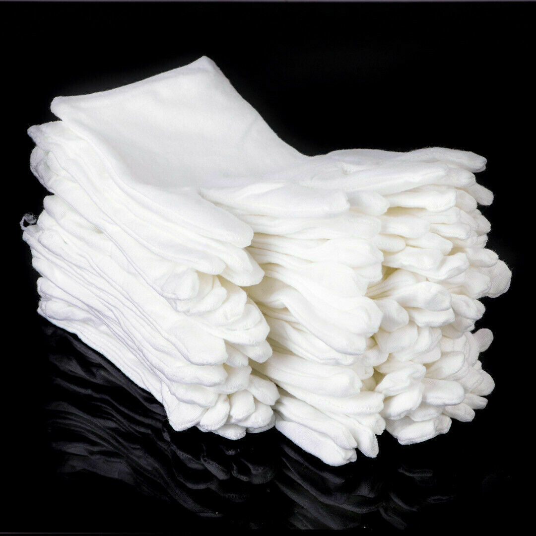 12 Pairs Unisex Cotton White Inspection Gardening Work Gloves L Size Protective