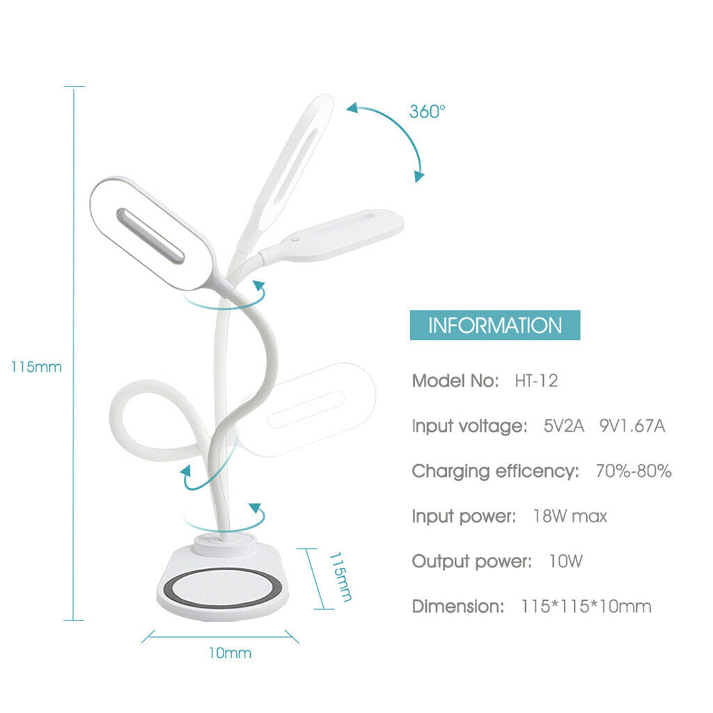 LED Desk Lamp Home Light QI Wireless Phone Charger For Office Lighting White