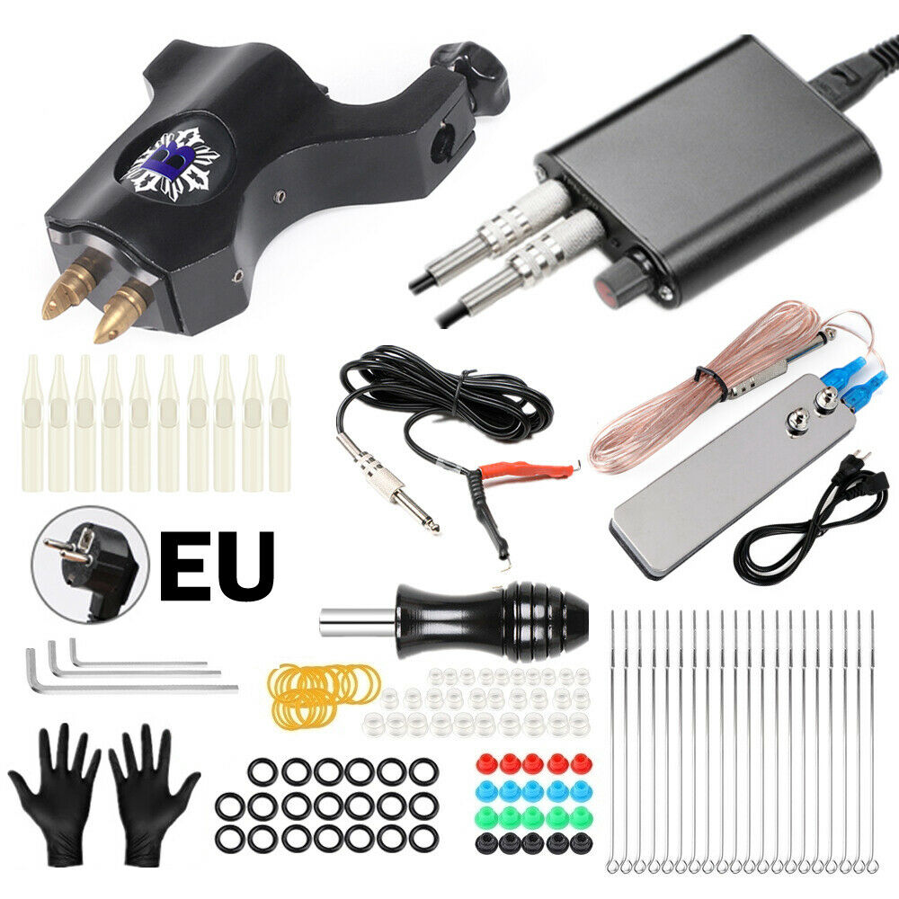 Complete Tattoo Kit Tattoo Shader Machine Needles Hook Line Power Supply EU plug