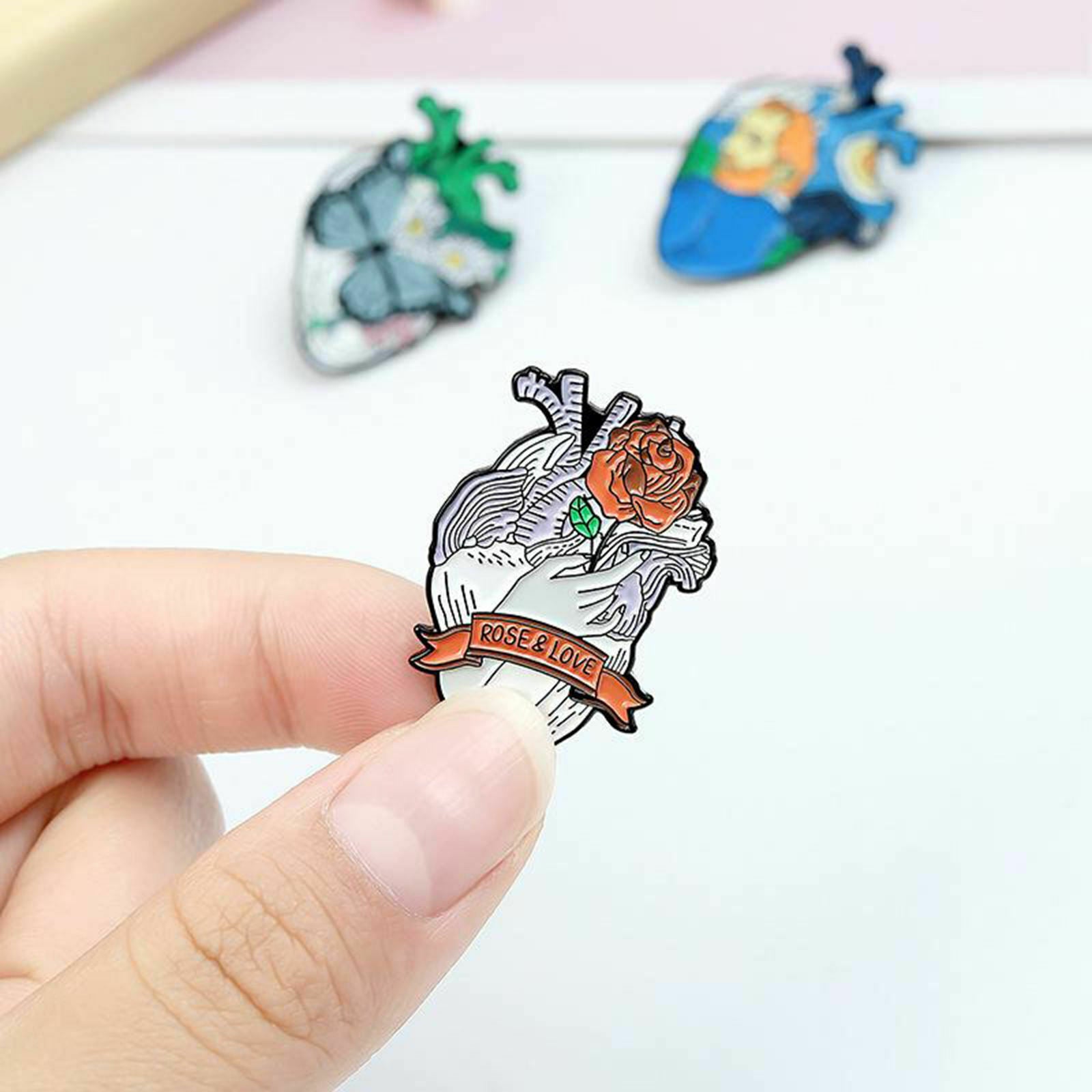 Pack of 5 Organ Heart Enamel Pins Brooch Badge for Bag Clothes Jewelry Gift