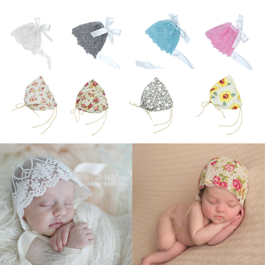 Newborn Baby Girls Toddler Infant Lace Flower Bonnet Hat   Photo Prop Blue