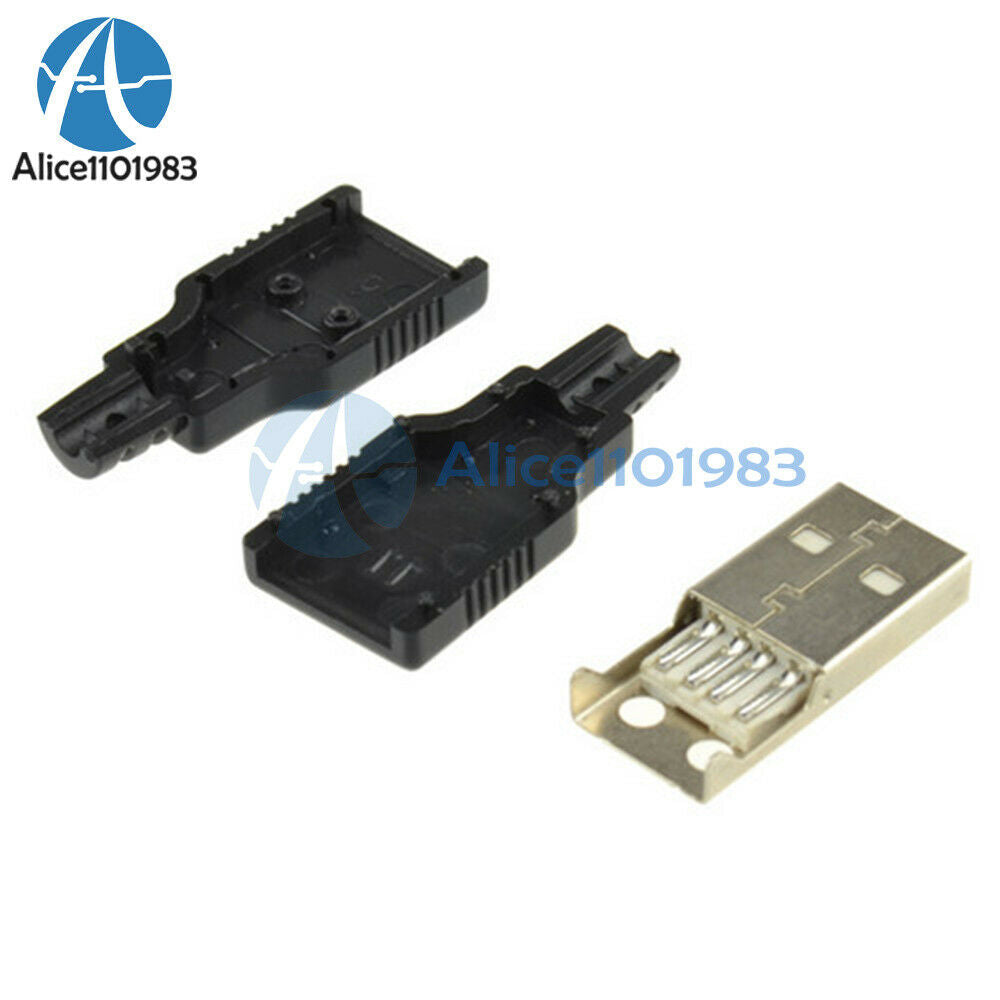 5PCS USB2.0 Type-A Plug 4-pin Male Adapter Connector jack&Black Plastic Cover