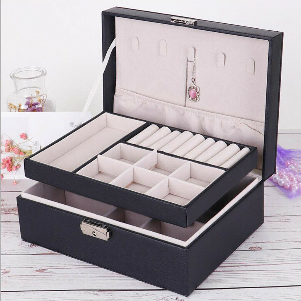 3pcs Jewelry Box Dual Layer Storage Case for Brackets Necklace w/ Lock
