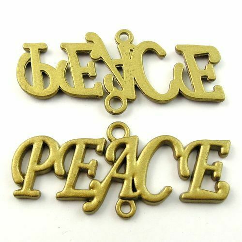16pcs Antiqued Bronze PEACE Word Pendant Charm Alloy Jewelry Connector 48*21*2mm