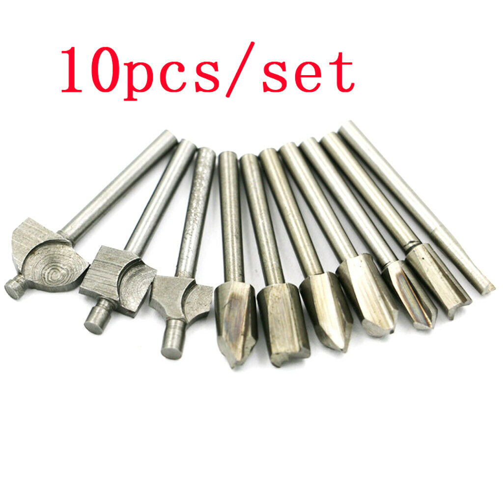 10 Set 1/8" 3mm HSS Woodworking Router Bit Cutter Milling Fits Rotary Tools