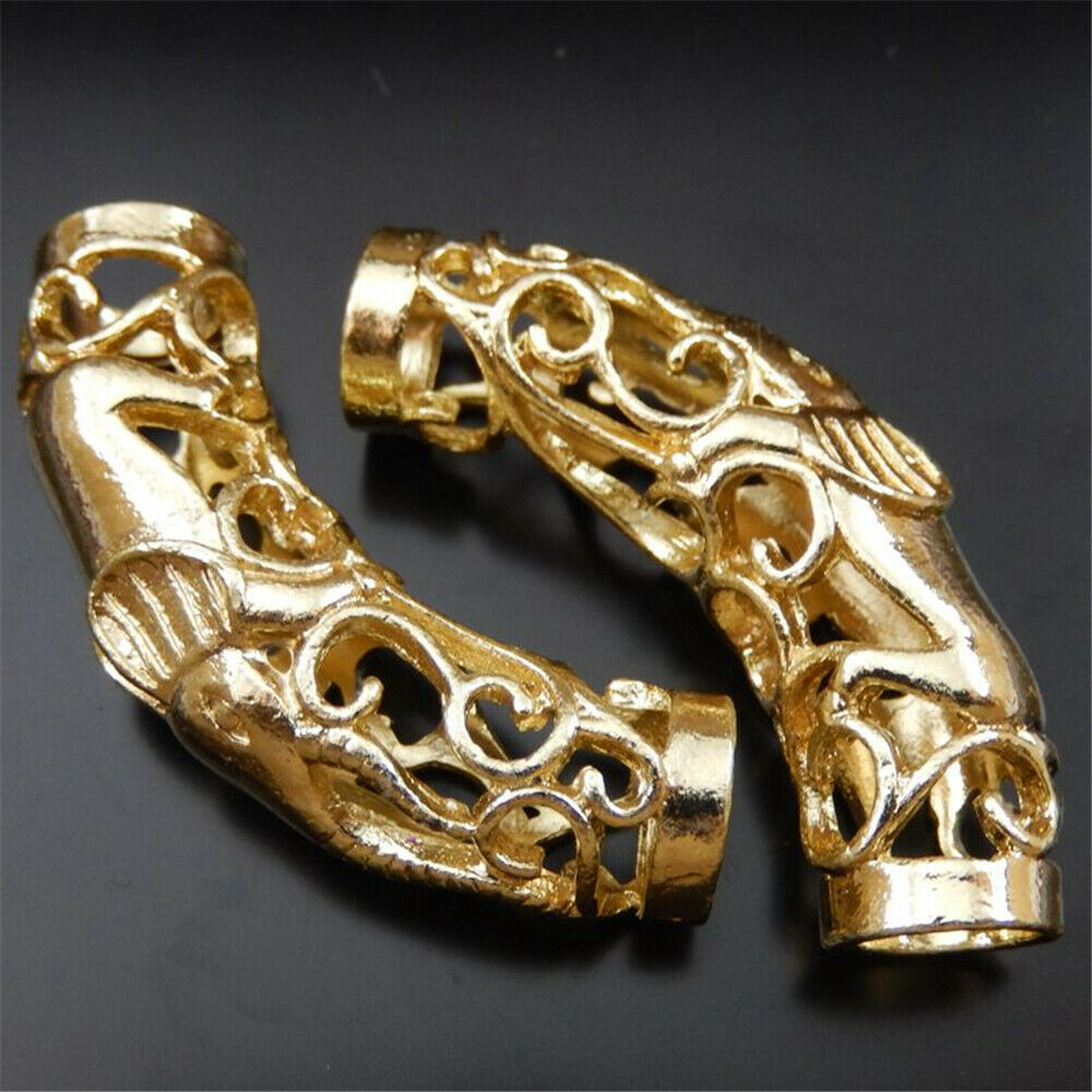 3 PCS Golden Alloy Elephant Tube Bead Charm Bracelet Hollow Pipe Pendant 47*10mm