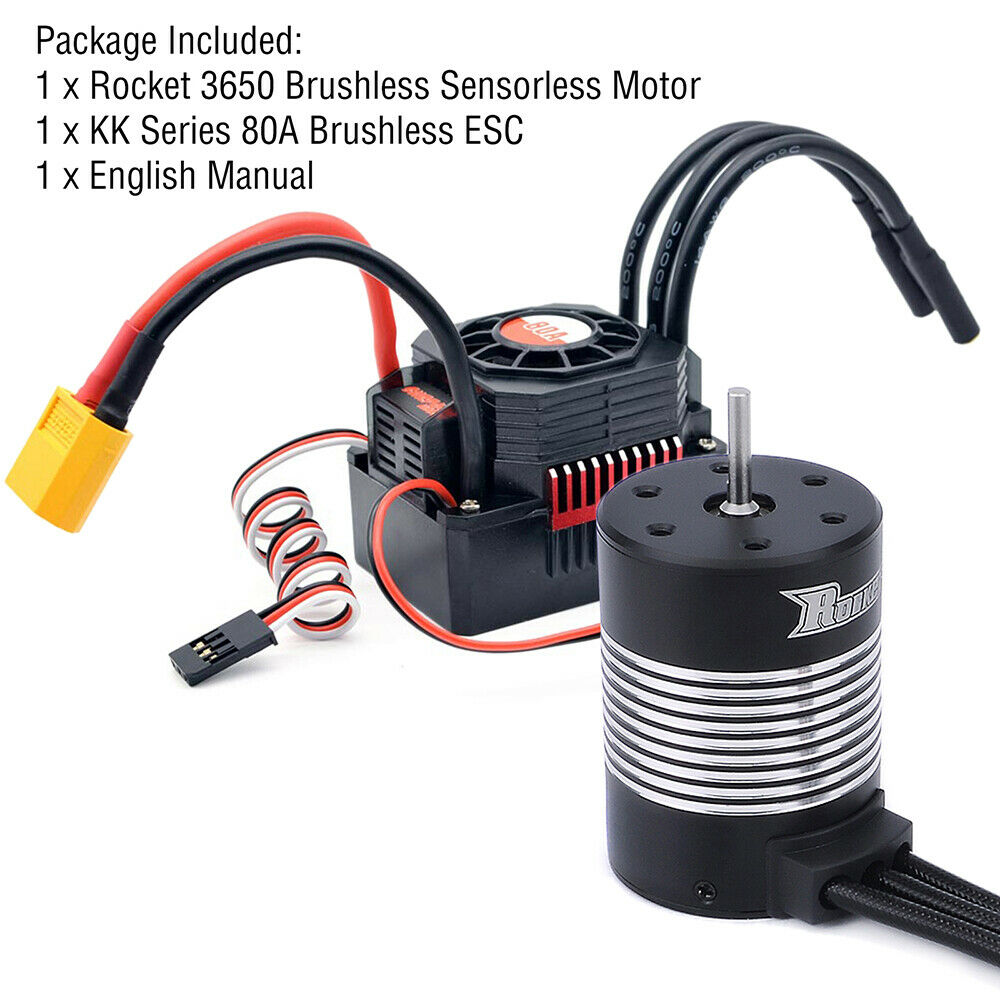 3650 Waterproof Sensorless Brushless Motor 5900KV 80A ESC for 1/10 Tamiya RC Car