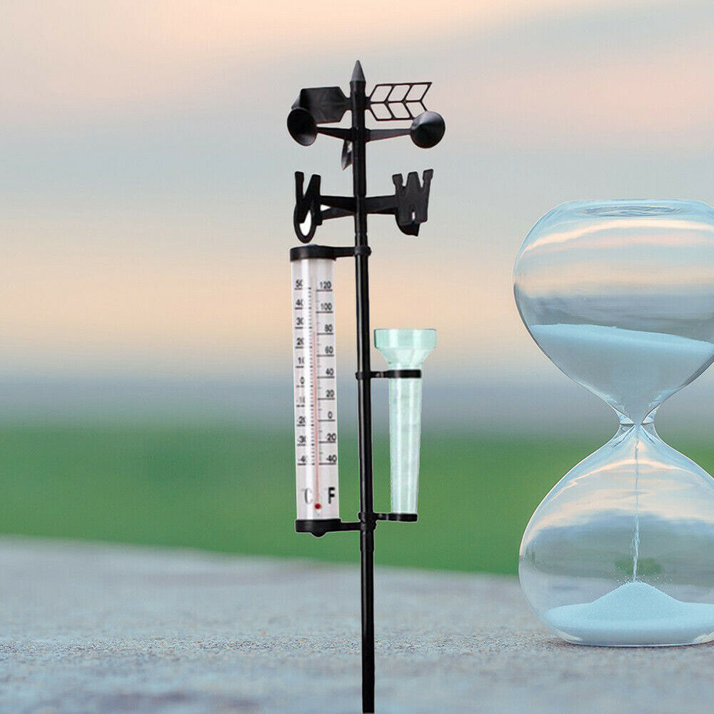 Garden Weather Station Kit Rain Gauge Thermometers Wind Indicator 3 in one