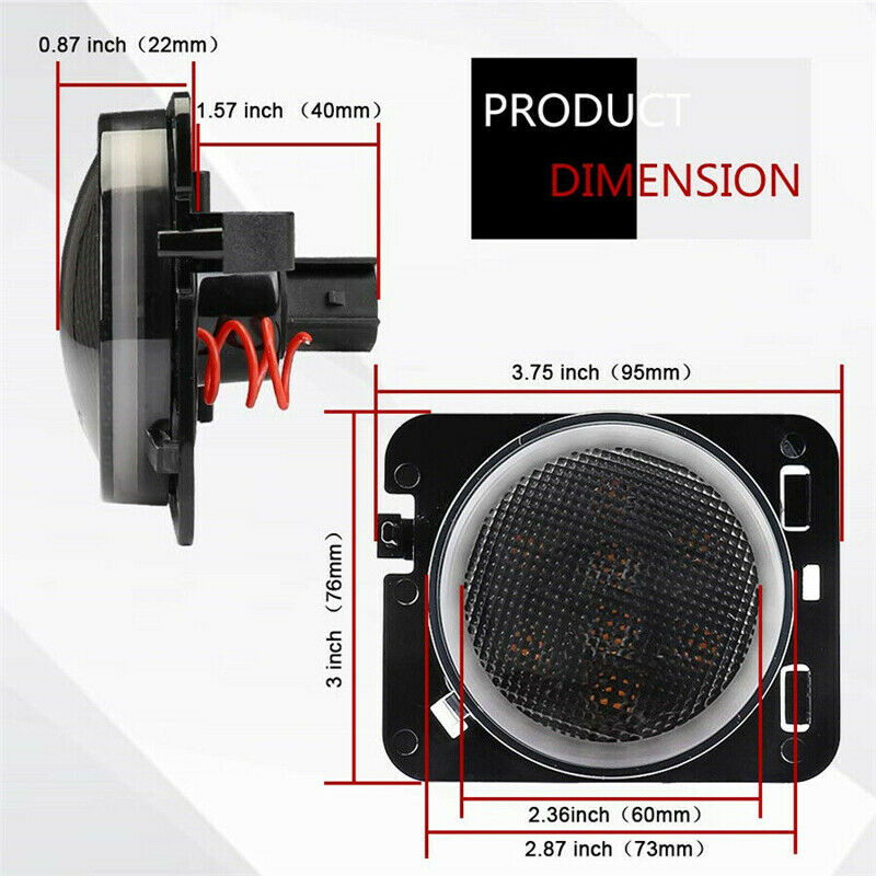 2PCS Front Fender Side Marker LED Lights w/ Angel Eye fit for Jeep Wrangler JK