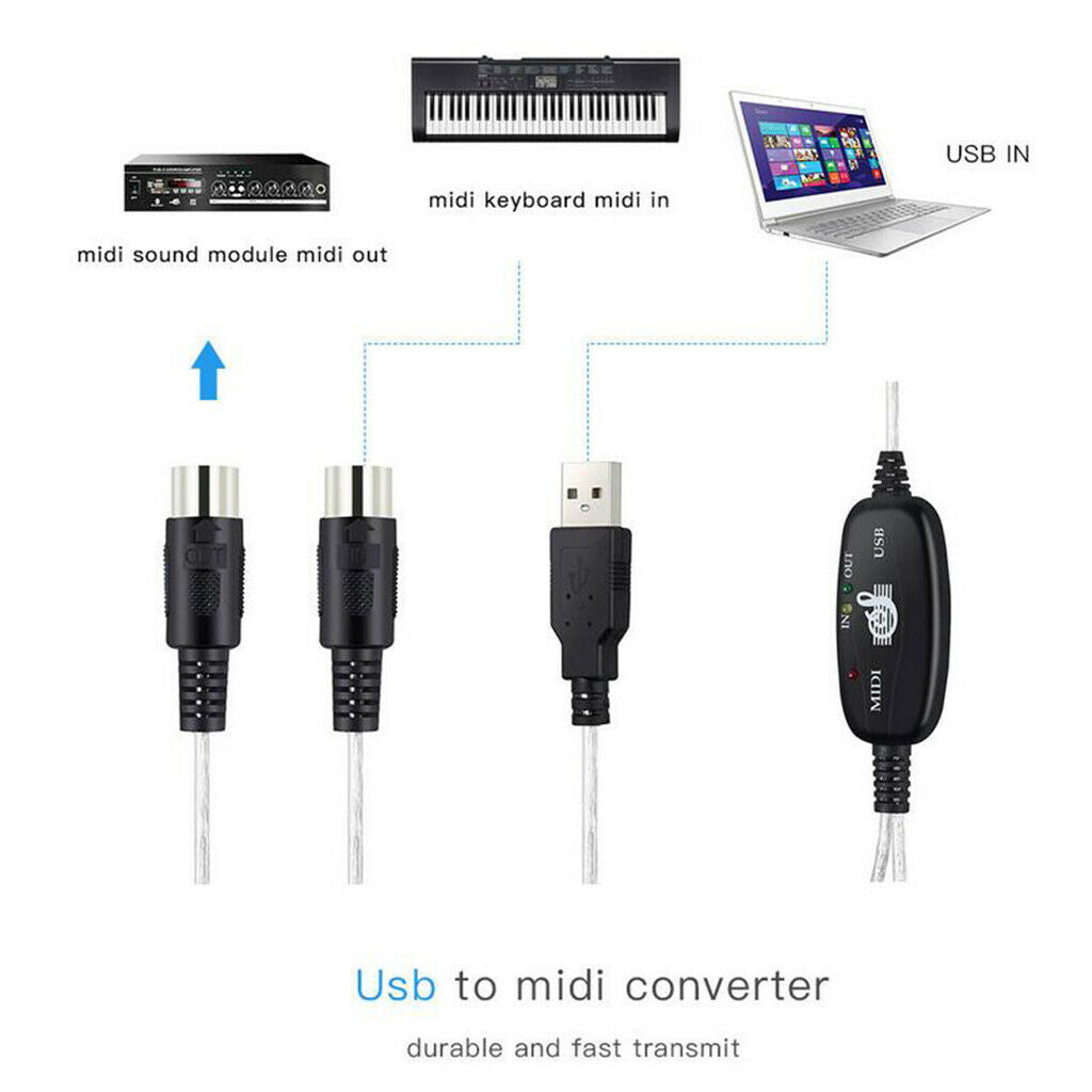 USB in-OUT MIDI Interface Cable Converter to PC Electronic Keyboard Adapter Cord