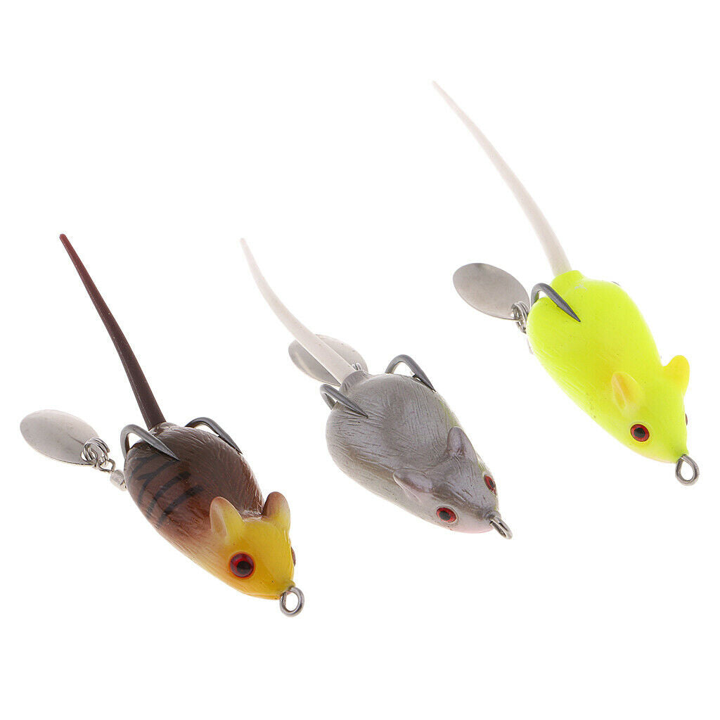 3pcs Simulation Mice Baits Topwater Hollow Body Rat Mouse Lures Spinnerbaits