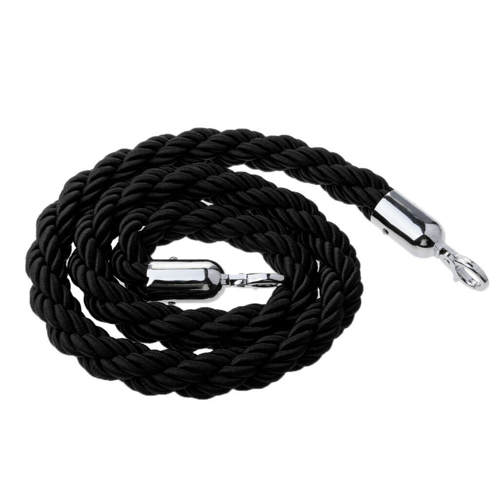 Black Queue Divider Control Stanchion Barrier Posts Twisted Rope 1.5m Long