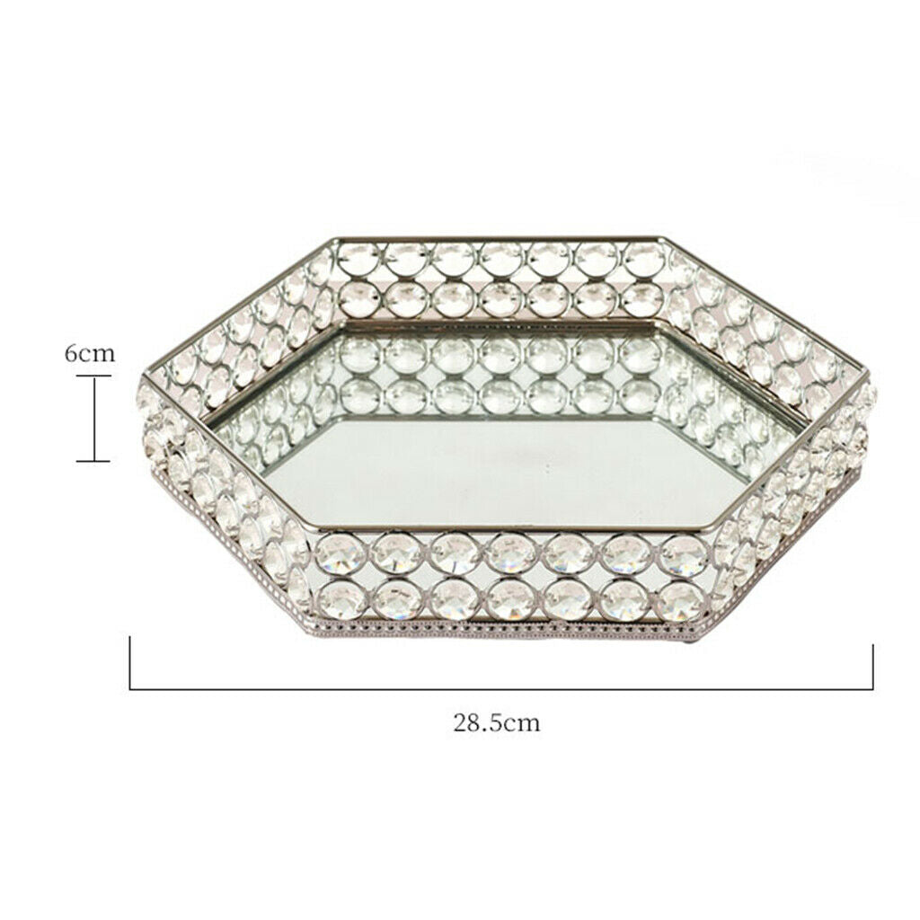 1pc Modern Mirrored Crystal Vanity Tray Ornate Trinket Desktop Decor Plate