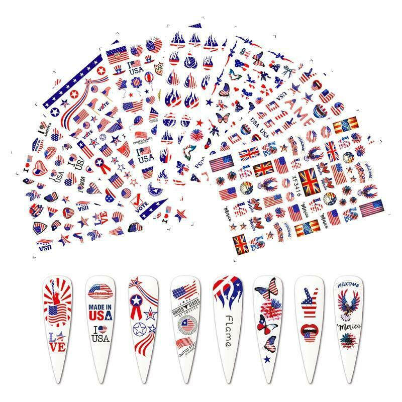 8Pcs/set Cute National Day Decals Flag Nail Stickers American Independence Day