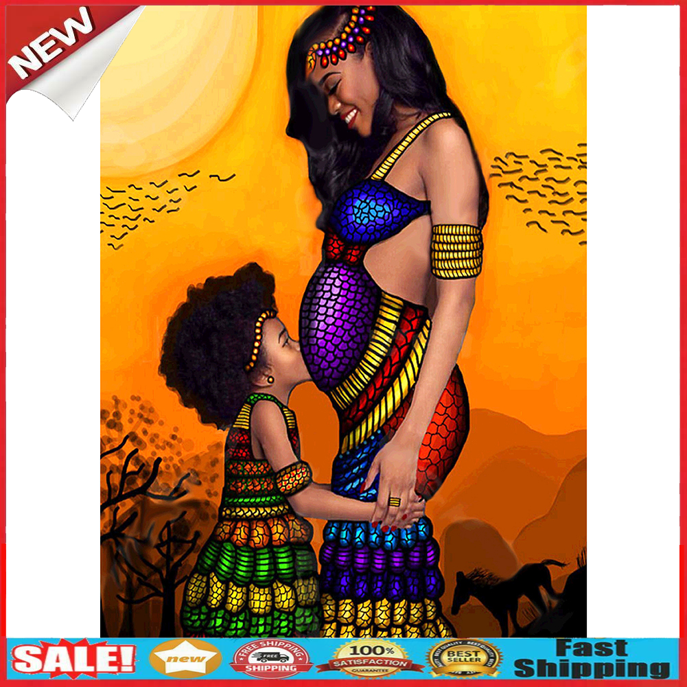Mother and Daughter 5D DIY Full Round Drill Diamond Painting Cross Stitch @