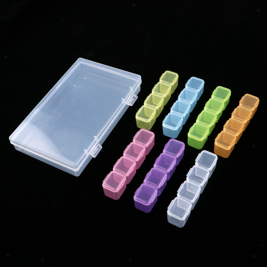 28 Storage Compartments for Nail Art Jewelry with Glitter Rhinestones
