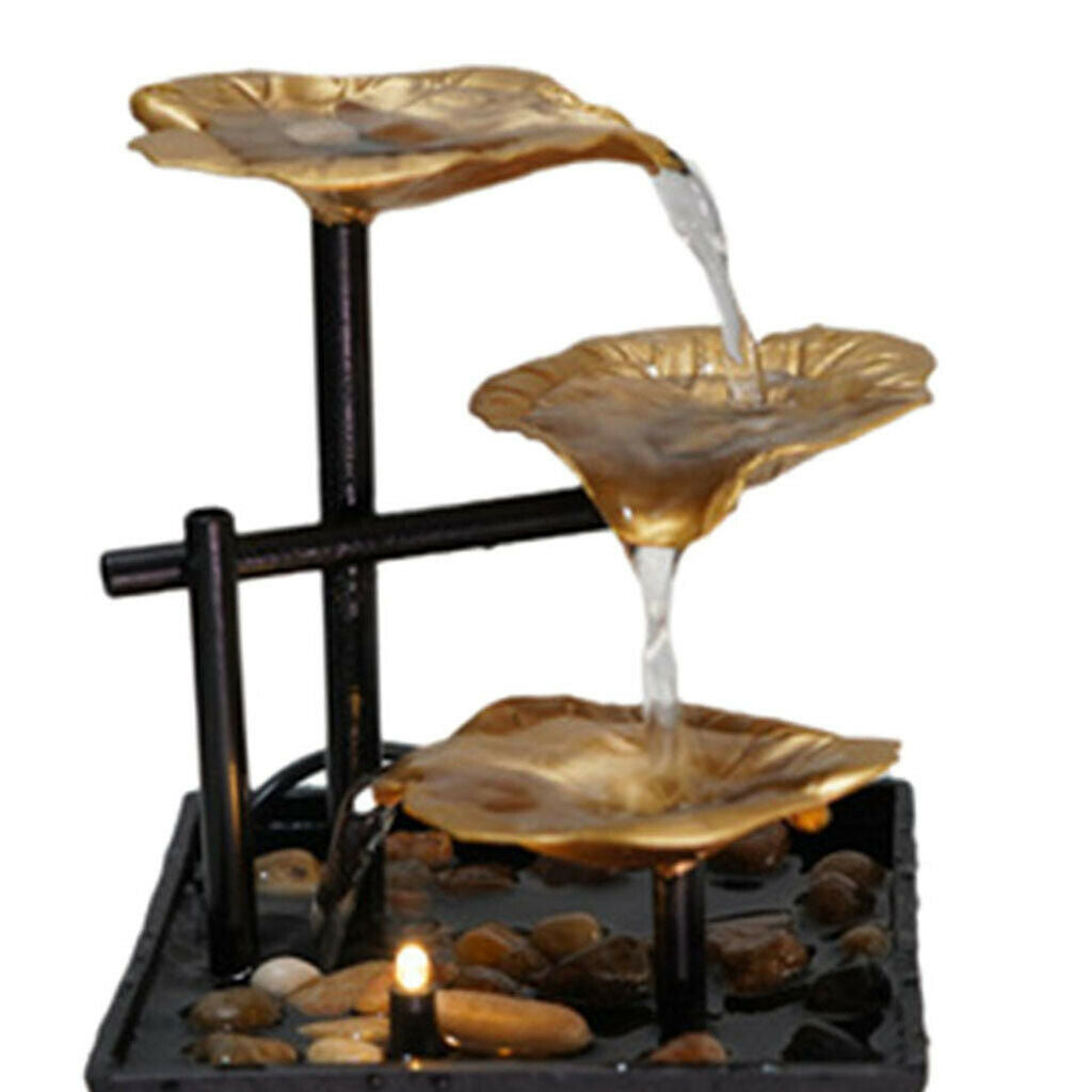 Lotus Indoor Fountain Water Feature Lights Feng Shui Meditation Home Crafts