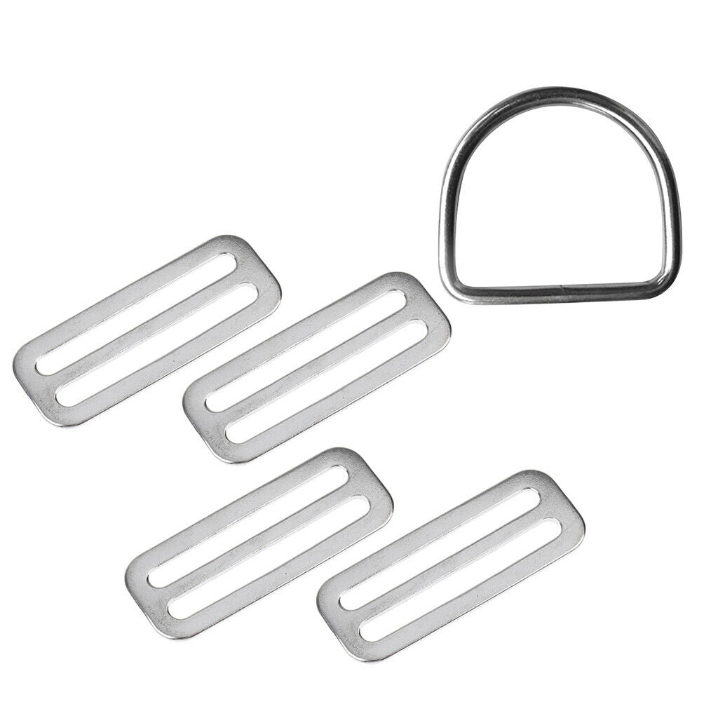 4pcs Stainless Steel 50mm Webbing Belt Keeper+ 1 Pcs D Ring Buckle Hook, Great