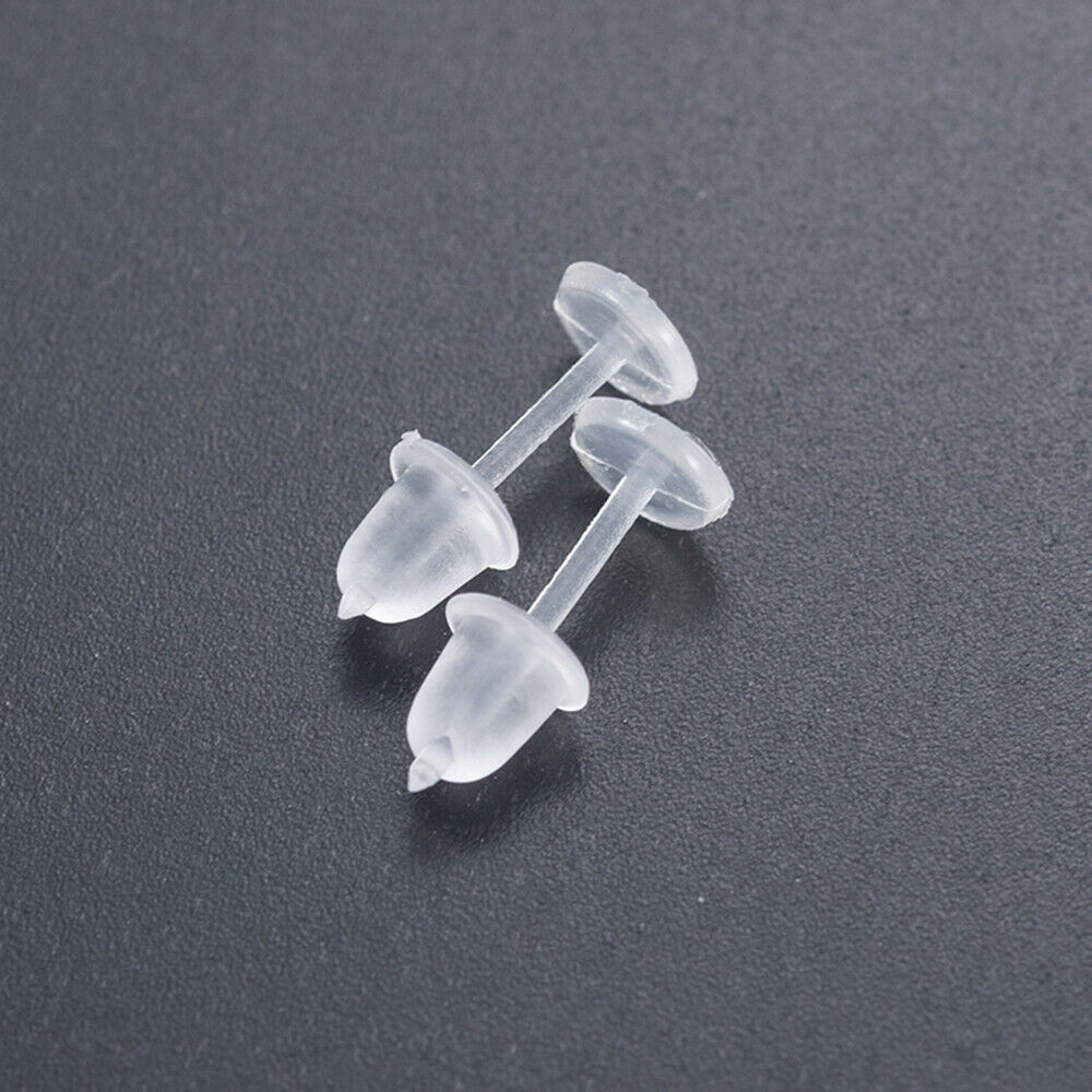 50 Pcs Clear Plastic Stem Anti-Allergy Ear Stud Earring Replacement Ear Plug DIY