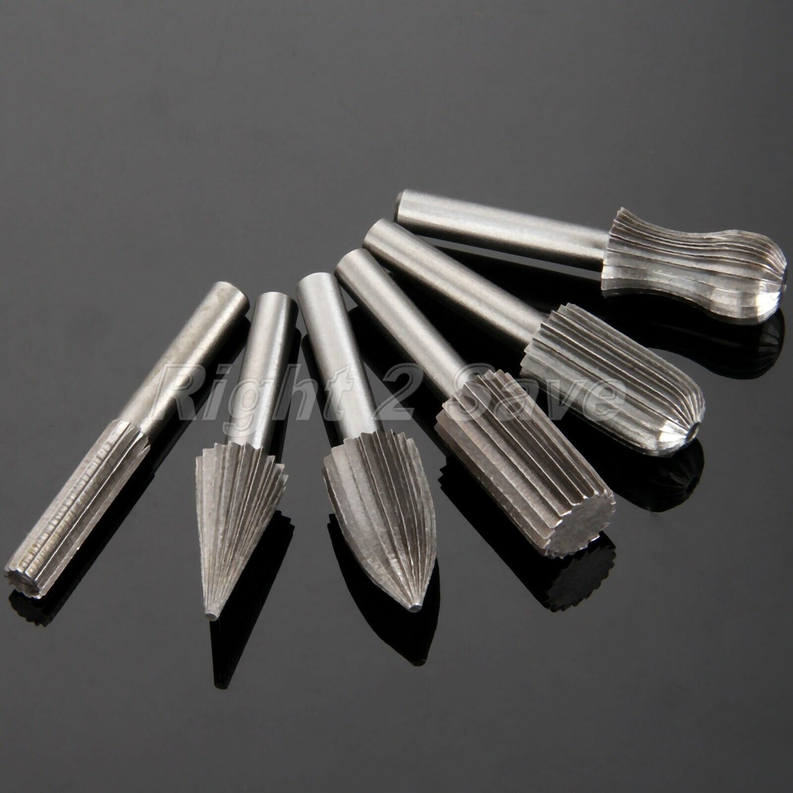 6pcs 6mm 1/4" Shank High Speed Steel Rotary Burrs Die Grinder Carving Tool Set