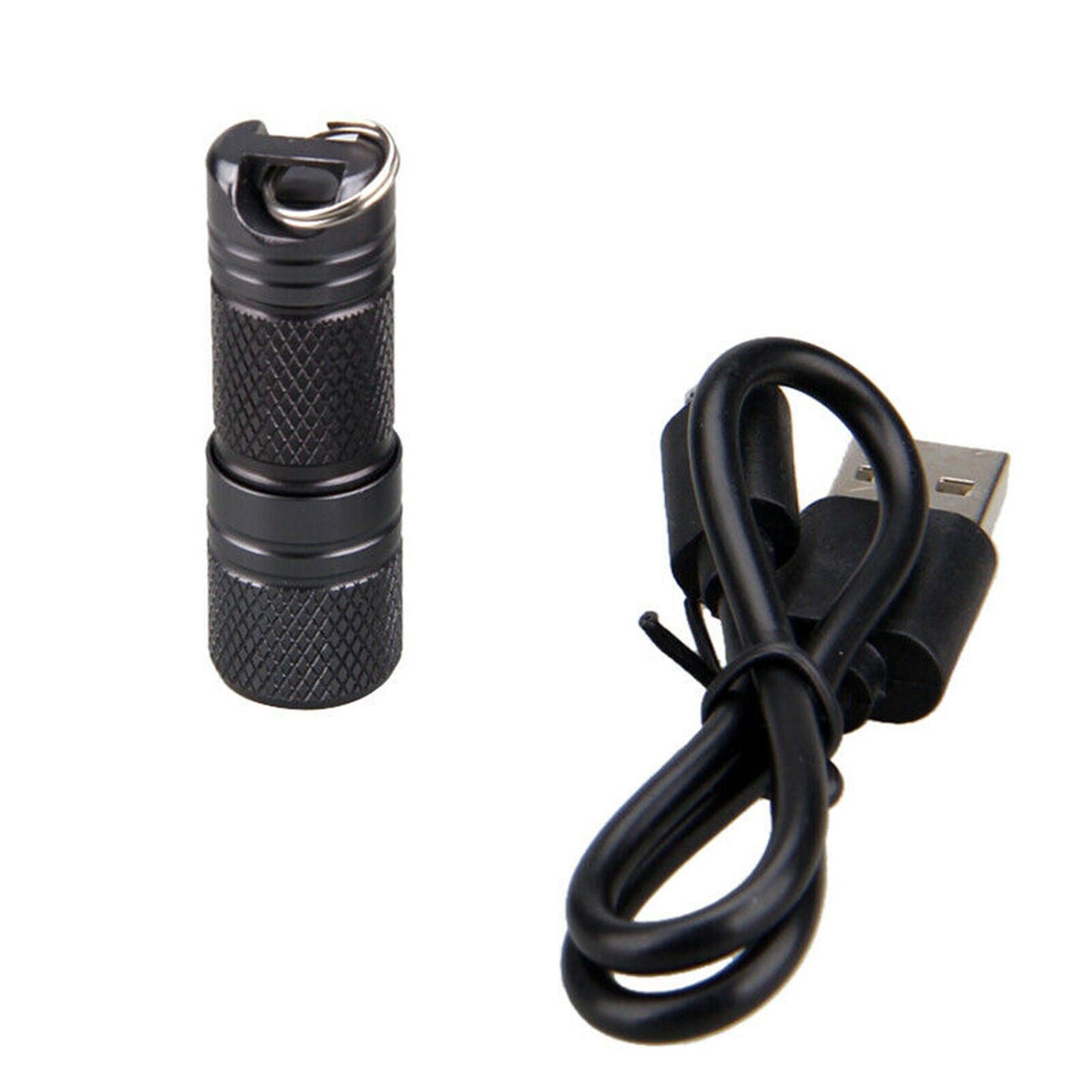 Compact Mini USB Rechargeable LED Flashlight Lamp Keychain Torch Light Night AM