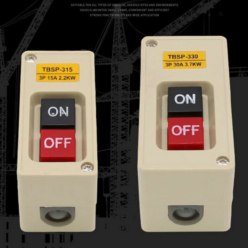 1x TBSP-315 3P 2.2Kw 15A Power Push Button Switch Two Key ON/OFF Lock Tend