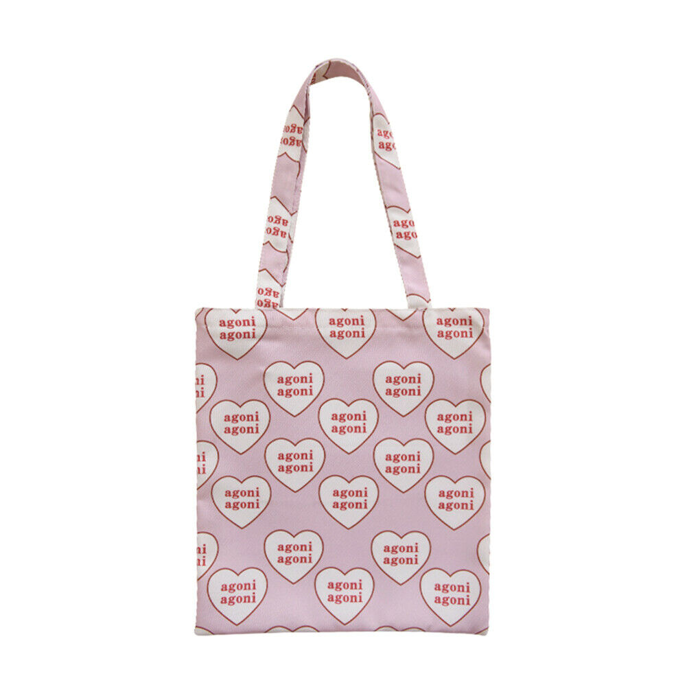 Women Canvas Shoulder Bags Heart Letters Lady Casual Daily Shopping Handbag @