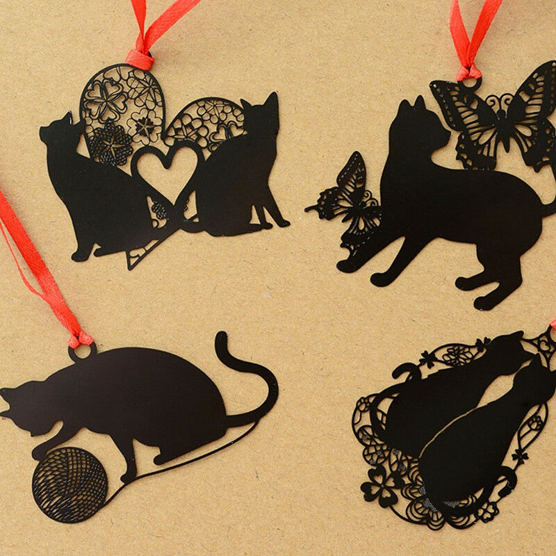 2X Cute Black Cat Metal Hollow Bookmark Holder Paper Marker Stationery SupplyBDA