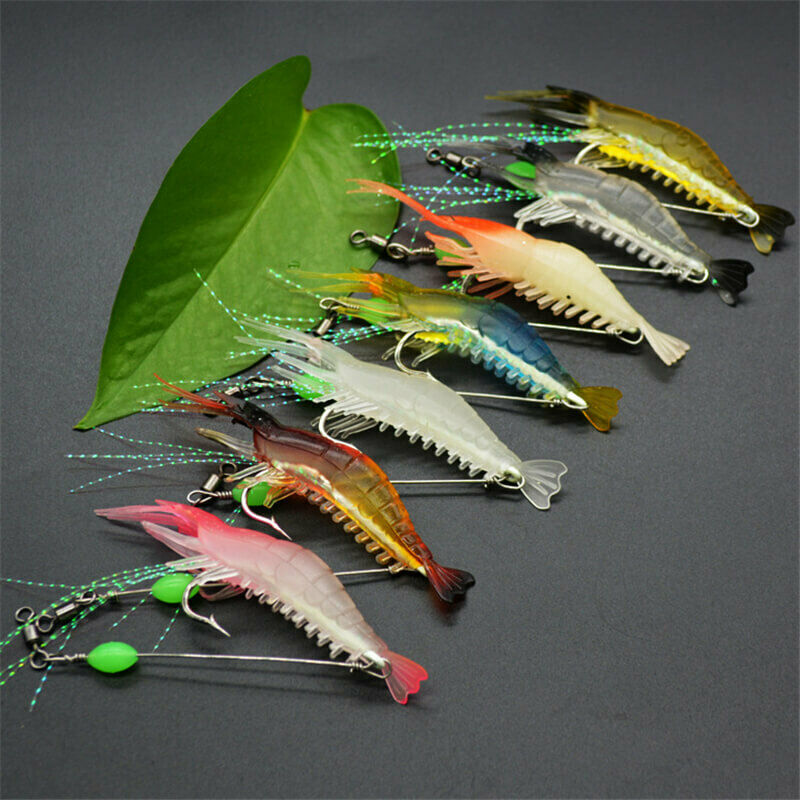 7pcs 8cm/5g Plastic Shrimp Fishing Lure Bait Bionic Swimbait Crankbait w/ Hook