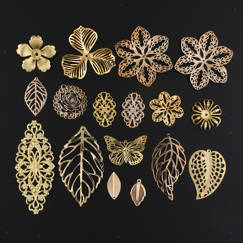 17 Pcs Mixed Metal Filigree Leaves Flower Charms Jewelry Pendants