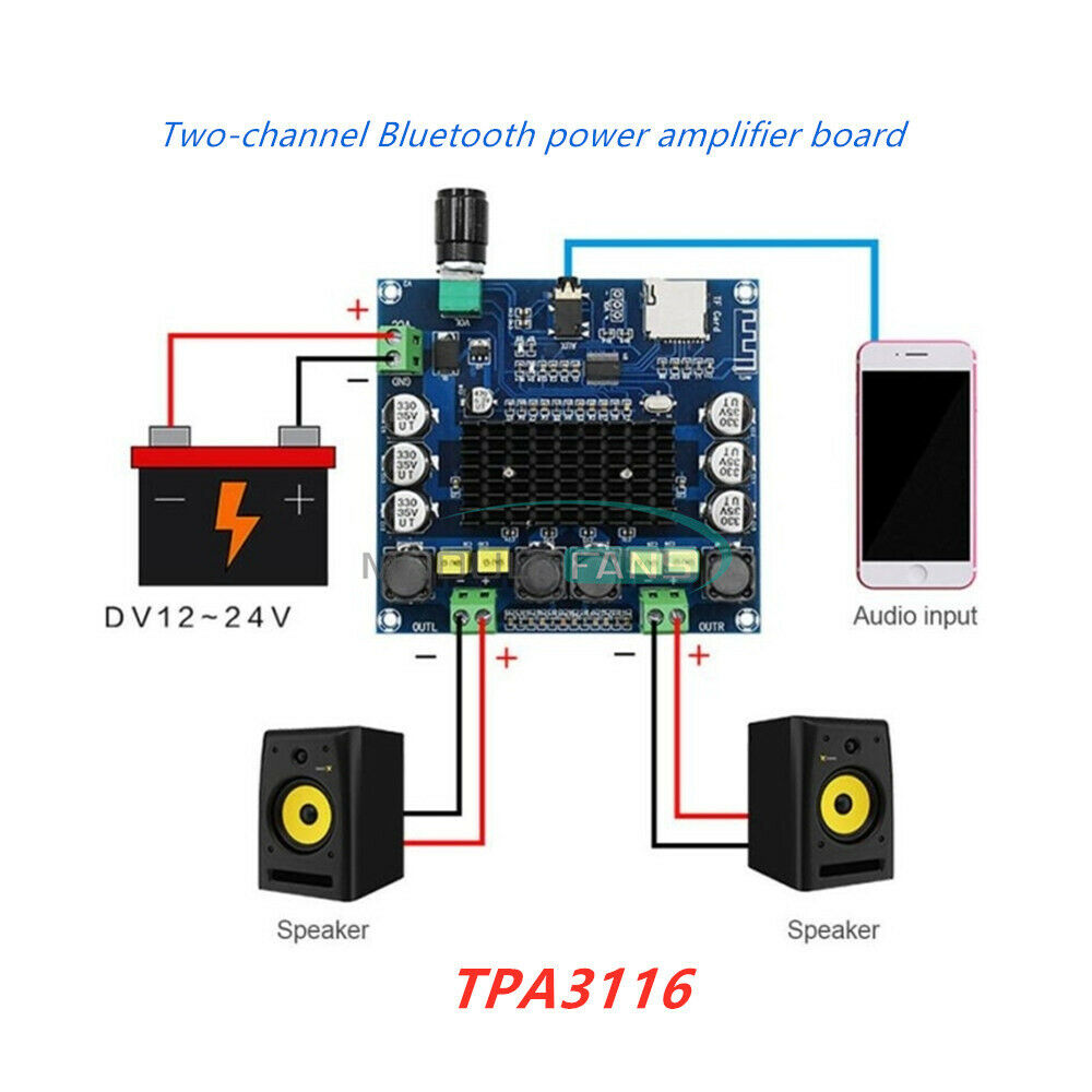 Digital Bluetooth 4.1 Power Amplifier Board TPA3116 TF Card AUX 50W*2 XH-A104