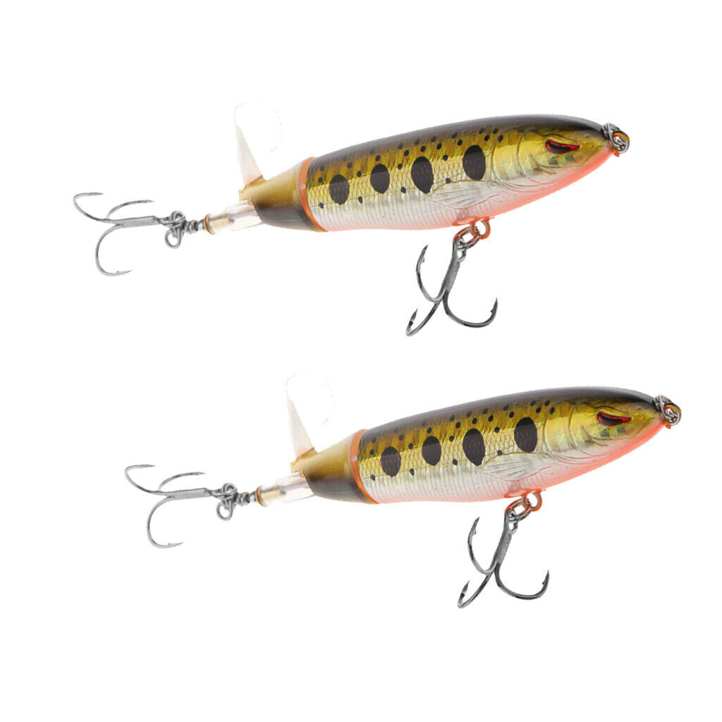 2 Pieces Popper Lures, Lifelike Topwater Fishing Lure Crankbaits with Plastic