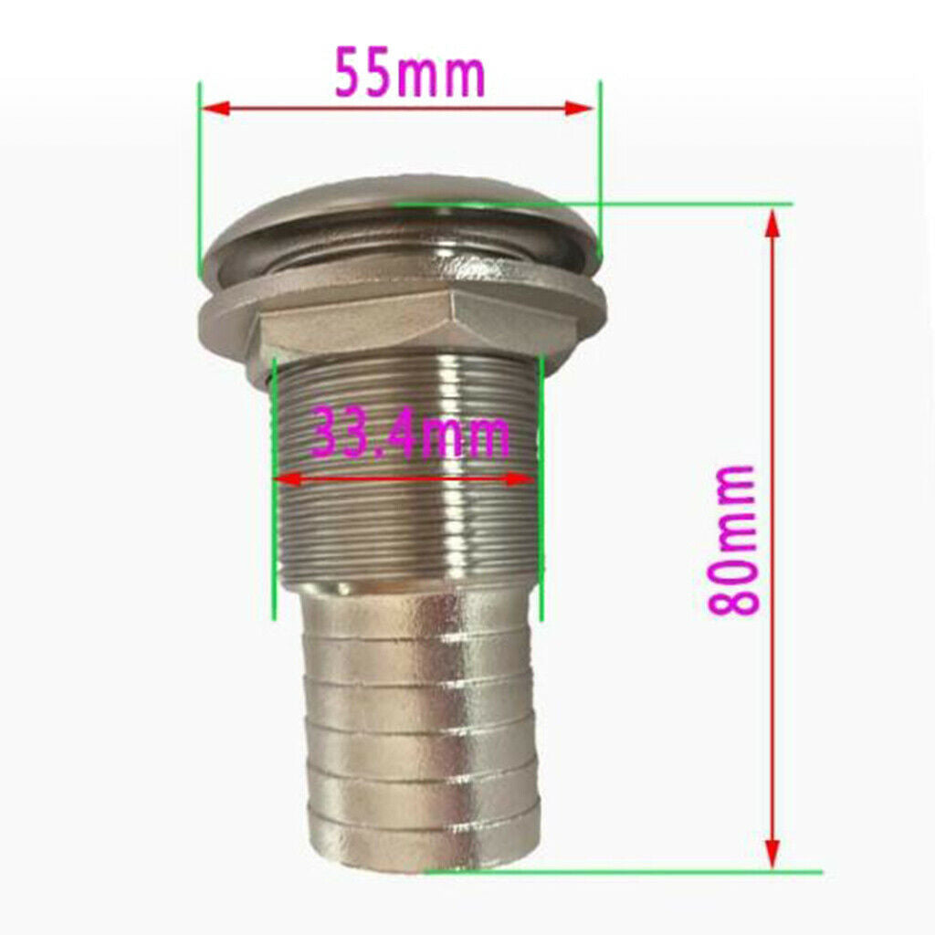 Boat Thru Hull Fitting/Drain 33.4mm 1" Hose Barb Marine 316 Stainless Steel