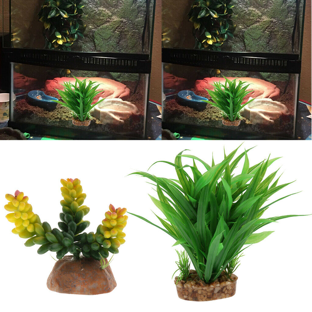 Set of 2, Natural Looking -Artificial Bamboo Leaves & Succulent Aquarium Plant