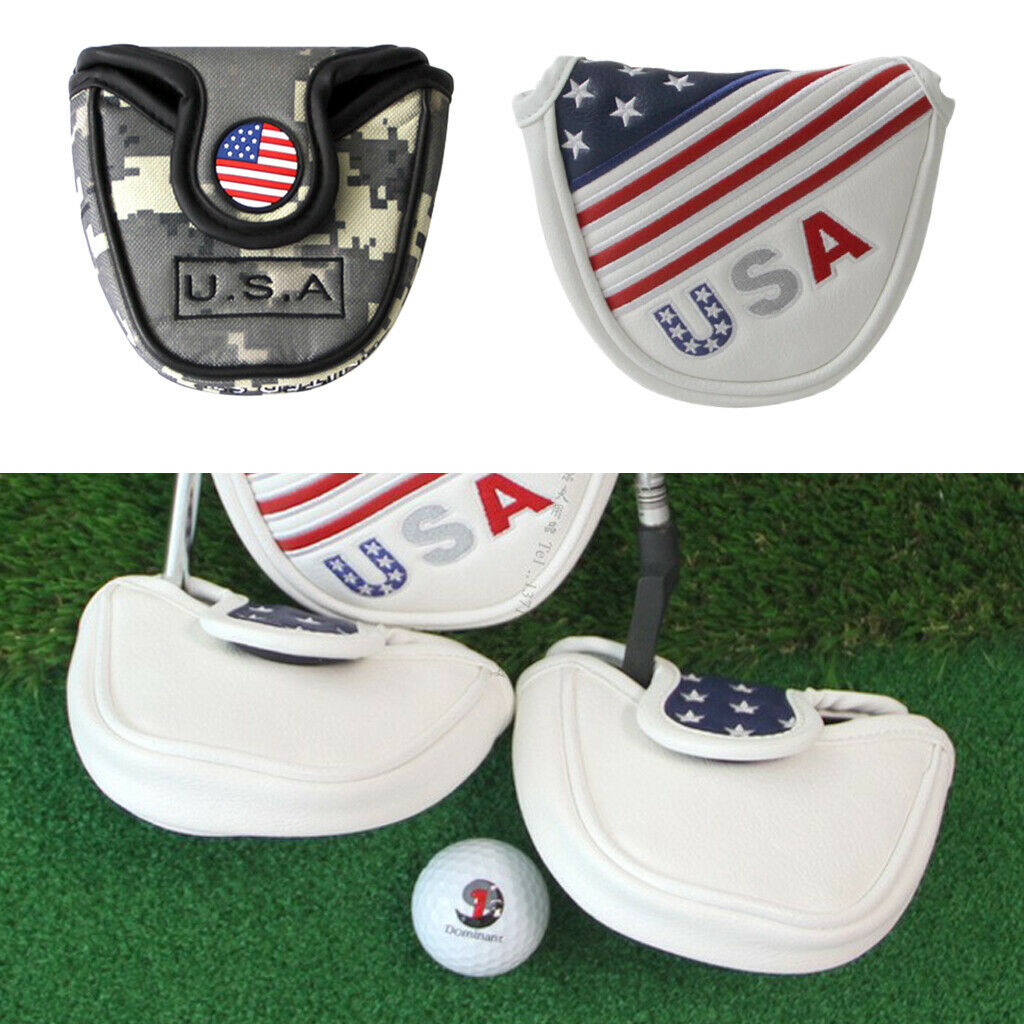 2Pcs PU Leather Golf Head Covers Headcover Magnetic Closure Mallet Putter