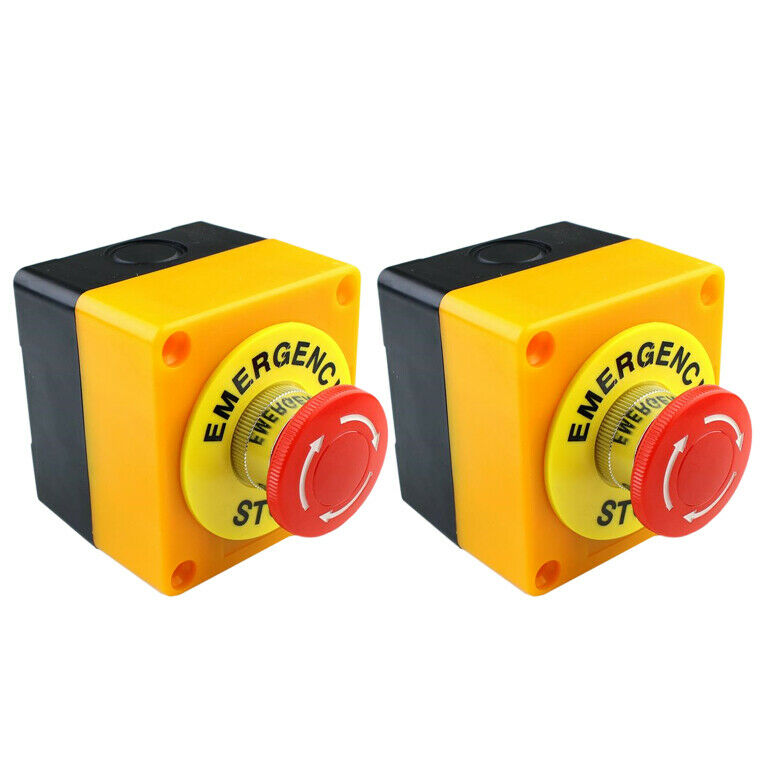 2Pcs Red Mushroom Emergency Stop Shut Off Push Button Switch No + Nc 22Mm Cnc L7