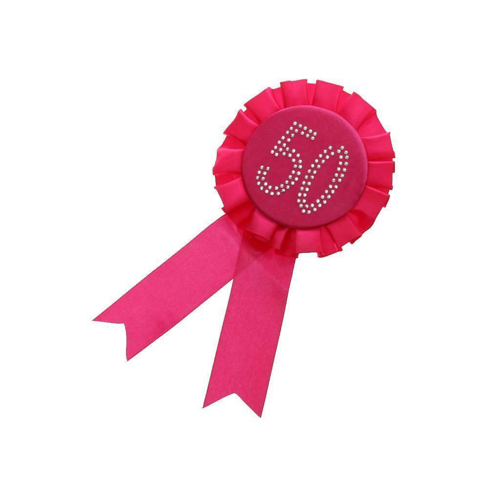 2Pcs Novelty Diamante Rhinestone Rose 50th Birthday Rosette Satin Ribbon