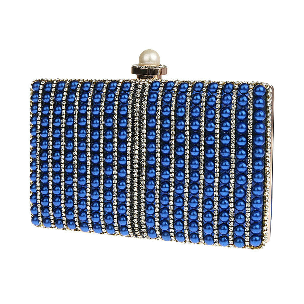 Bling Evening Clutch Purse Bridal Wedding Handbag with 2 Detachable Chains Blue