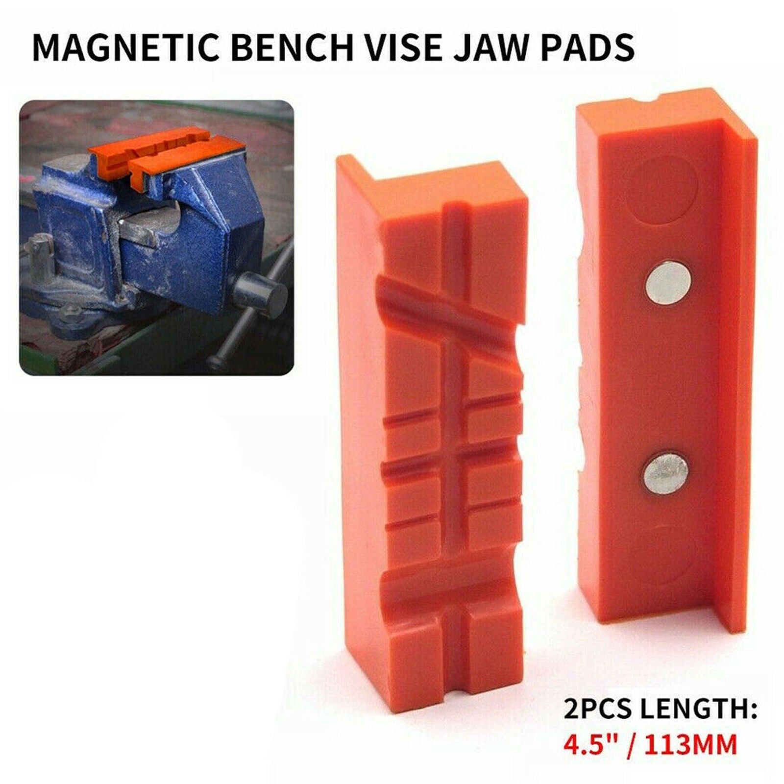 Pair Of Magnetic Soft Pad Jaws Rubber For Metal Vise 4.5Inch Long Pad Bench Vice