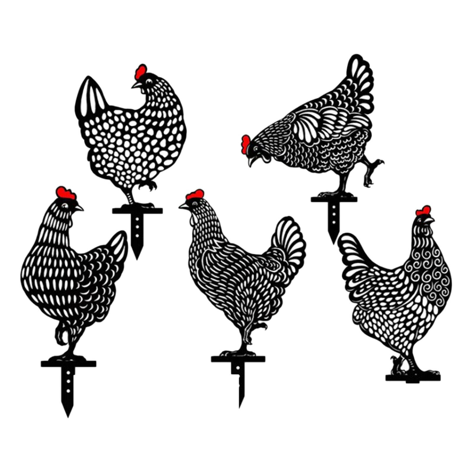 5Pack Acrylic Chicken Yard Art Floor Ornament Hollow Out Animal Shape Decor