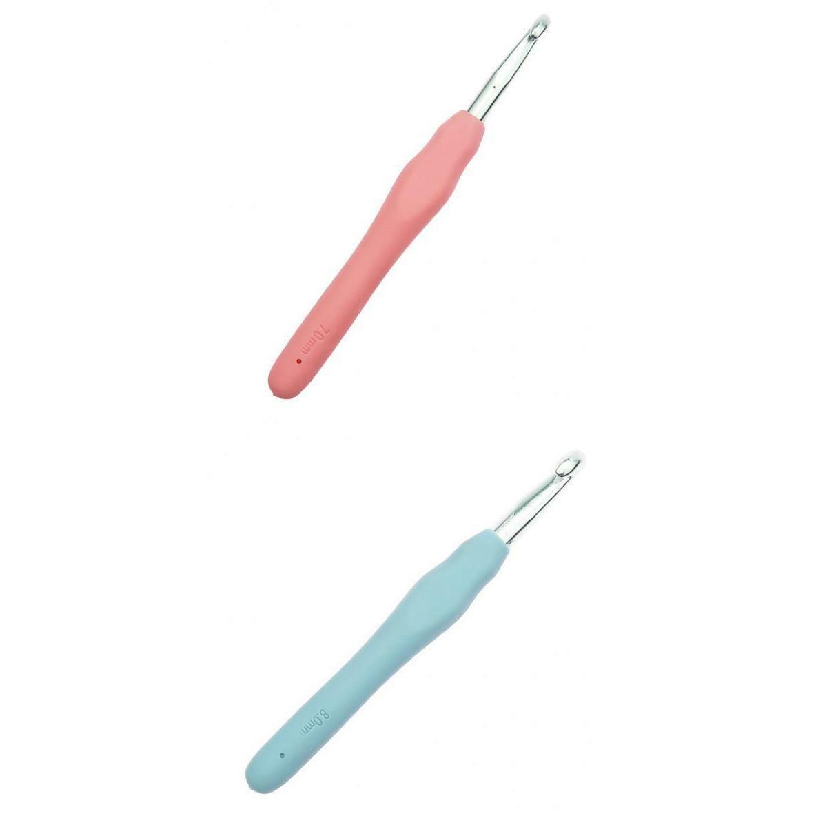 2Pcs Soft Grip Handle Aluminum Crochet Hooks Knitting Needles 7mm 8mm